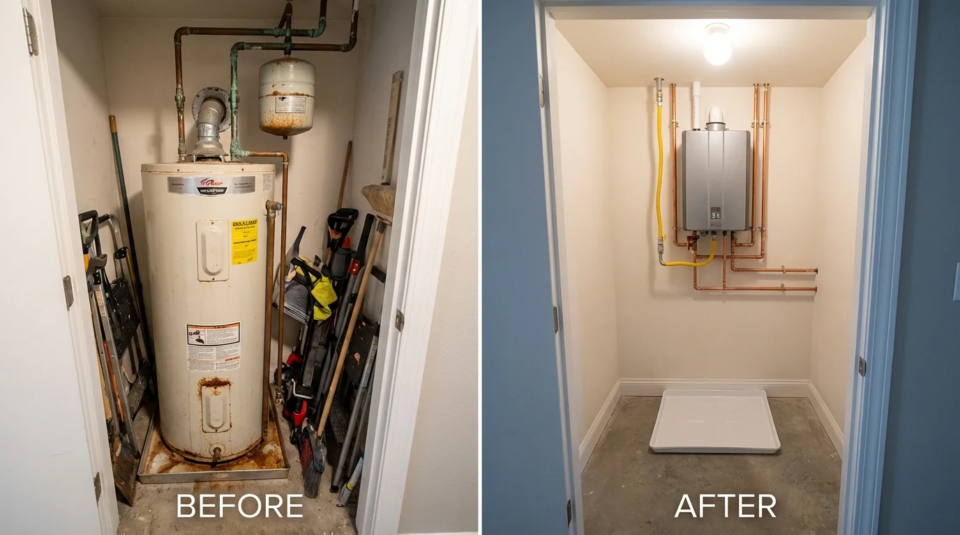 Tank water heater versus wall-mounted tankless unit comparison for Cayucos, CA homeowners